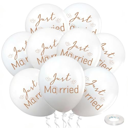 Luftballons Just Married, 30 Stück Ballons Hochzeit Weiß mit Gold Briefe | 12 Zoll Deko Hochzeits Just Married Ballons Weiß, Standesamt Deko Heiratsantrag Verlobung Weiß Party Dekoration