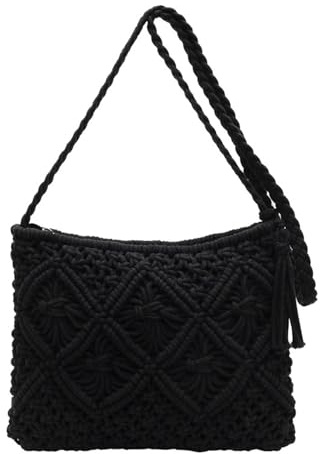 xwnyzw Crochet Bags for Women Black Cross Body Bag, Black Small Handbag Holiday Beach Straw Bag, Shoulder Crossbody Handbag Suitable for Holiday Travel and Daily Use