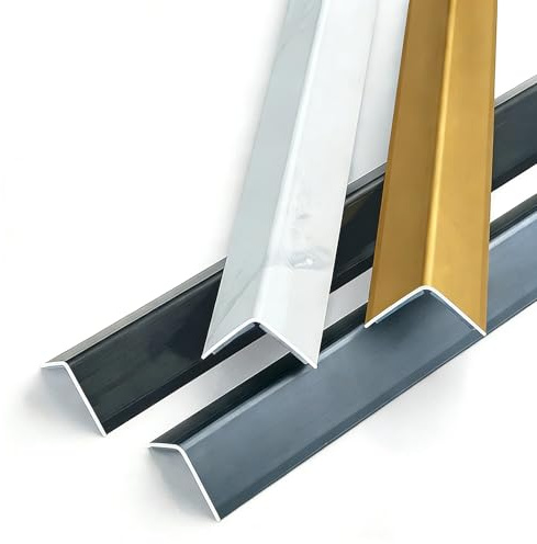 HAOKKV 3×100cm Aluminum Tile Edge Trim, Self Adhesive L - Shape Floor Transition Strip, For Laminate, Flooring, Door, Doorways, Wall Edging Trim(Polished silver,10mm)
