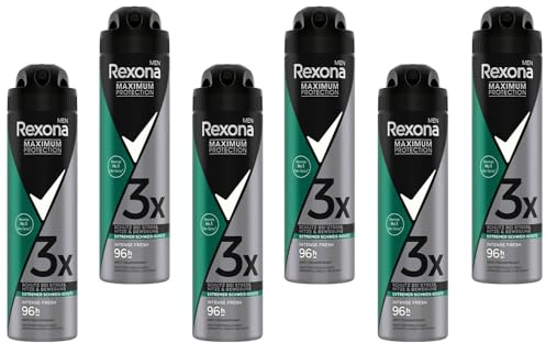 6x Rexona Men Maximum Protection Deo Spray Intense Fresh-Anti-Transpirant, 3x Schutz bei Stress,Hitze und Bewegung, 96h Schutz gegen starkes Schwitzen und Körpergeruch 150ml (6er Pack)