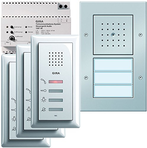 Gira 2-Draht-Bus Sprechanlage 3WE flache 19mm Aufputz Türstation Farbe Alu / Telefone reinweiß