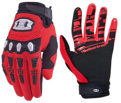 Seibertron Bambini/Gioventù Traspirante Touch Screen Pieno Dito Guanti Sportivi per Ciclismo MTB Bicicletta Bici BMX MX ATV MTB e Road Racing Motorcycle Motocross con Protection sulle nocche Red M