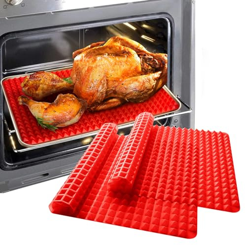 Silicone Baking Mat Sheets for Oven Mats Cooking Pan 16x11 6.7x6.7 2 Pack Non-Stickfor Oven Grilling BBQ (2 Pack Red 16x11)