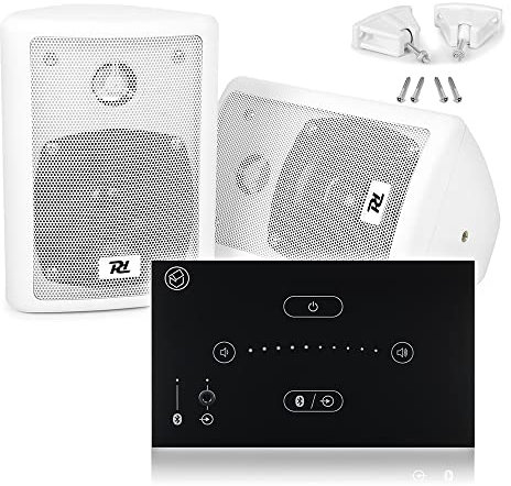 Systemline Bluetooth Wall Speaker System - Skytec 4 Inch White Wall Speakers E50 Touch Panel Amplifier, Wireless Background Music Sound for Home, Office, Kitchen & Business Installations