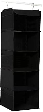 BrilliantJo Étagère Suspendue Pliable, Etagere Rangement, Organiseur Placard de Rangement, Organiseur de vêtement, Armoire Meuble de Rangement avec 6 Poches Latérales, Noir, 30X30X108cm