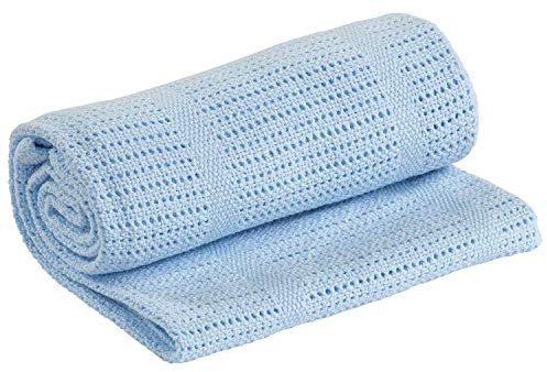 DUDU N GIRLIE Cotton Cellular Blanket Cot Bed - Children Blankets And Throws – Nursery Baby Toddler Blanket – All Season Blankets for Kids (100x150cm, Blue)