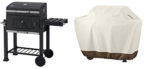 Tepro Toronto Click 2019 - Barbacoa de carbón/Parrilla Carro esmaltada, Antracita/Acero Inoxidable + Amazon Basics Funda Protectora para Barbacoa (tamaño Mediano)
