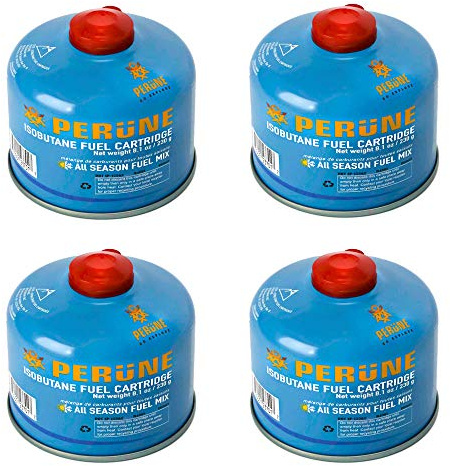 Perune Iso-Butane Camping Fuel Gas Canister All Season Mix - 230gram (4 Pack)