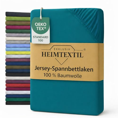 EXKLUSIV HEIMTEXTIL Jersey Spannbettlaken 120 x 200 cm Petrol 100% Baumwolle Öko - Tex Zertifiziert Bed-Sheet Bettlaken Spannbetttuch