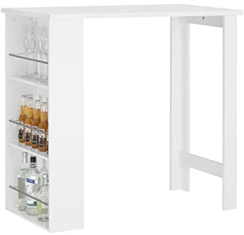 SoBuy Küchentheke Bartisch mit 3 Ablageflächen, Stehtisch für Kleine Räume, Hoher Tresentisch für Küche, Wohnzimmer oder Büro Weiß 112 x 106 x 57 cm FWT17-II-W