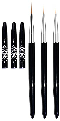 FULINJOY Nail Art Liner Brushes, 7mm/9mm/11mm UV Gel Painting Nail Art Design Brush Metal Handle Nail Drawing Pens (3PCS, Black)