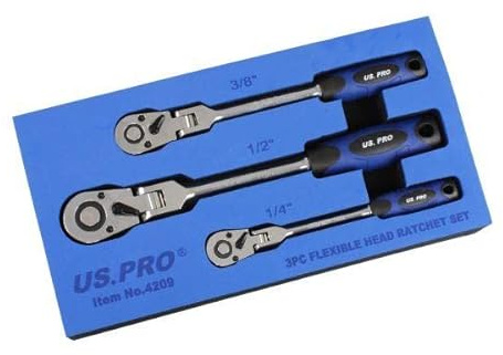 US PRO Tools 3pc Flexi Head Ratchet Set 1/4 3/8 1/2 Drives 4209