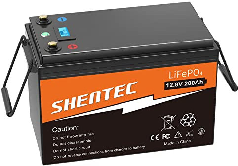 Shentec Lifepo4 200Ah Akku 12V Lithium Batterie 12v 200ah Integriertes 200A BMS, 5000+ Zyklen Max. 2560W Ausgangsleistung LiFePO4 Akku für Wohnmobile, Camping, Boot
