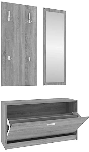 vidaXL Flurmöbel Set 3-TLG. Garderobenset Garderobe Kompaktgarderobe Dielenmöbel Flureinrichtung Flurgarderobe Wandgarderobe Grau Sonoma Holzwerkstoff