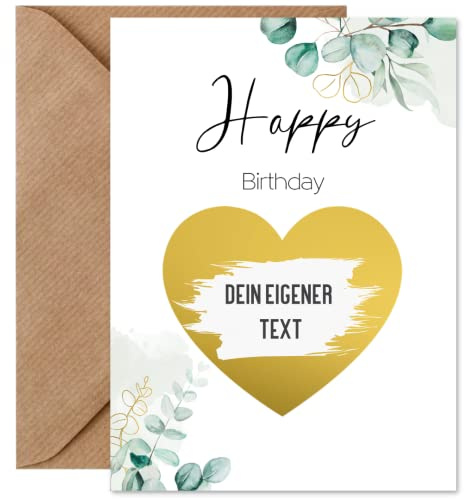 Biglietto da grattare con scritta Happy Birthday, biglietto di compleanno con busta, regalo di compleanno, biglietto a sorpresa personalizzato, formato DIN A6 (Happy Birthday Eucalyptus)