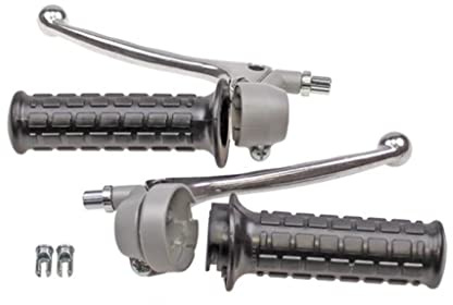 Gasgriff Kupplungsgriff Set Grau/Schwarz – passend für Hercules K 50, Kreidler Florett, Zündapp C GTS KS, Puch, DKW, Suzuki, Yamaha Mofa Moped Mokick – für 22 mm Lenker
