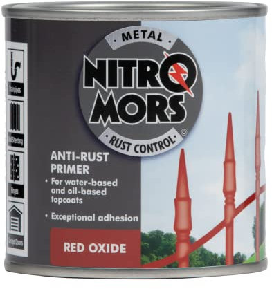 Nitromors Anti-Rust Metal Primer Fast Drying Rust Resistant for Water & Oil Based Topcoats, Red Oxide, 250 ml