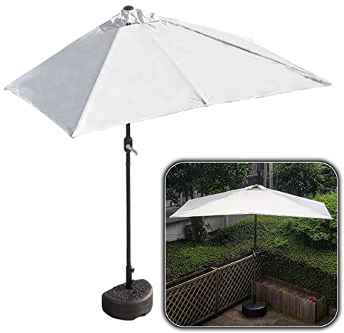Balkon-Halbsonnenschirm mit Halterung, Einfacher Kurbelgriff Sonnenschirm Höhe 225 cm/245 cm Rechteckig Markt Garten Wand Halbschirm(Weiß,200x100cm)