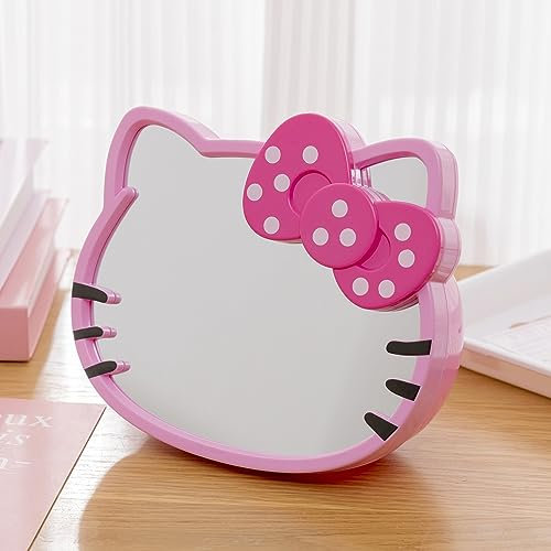 VNSPORT Desk Mirror, Kitty Cat Shape-Kawaii &Vanity Makeup Mirror for You in Bathroom or Bedroom- Pink, Birthday Gift for Hello, Kitty Fans