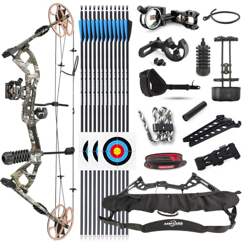 SHARROW Compoundbogen Set 0-70lbs Einstellbare Jagd Compound Bogen und Pfeile Set für Erwachsene und Anfänger Outdoor-Schießen Bogenschießen Set RH (Camo)
