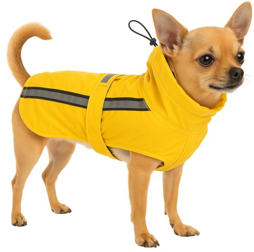 Regenmantel Hund - Ciro Gelb - Größe A:30cm B:42cm C:42-48cm - Polyester - wasserdicht - reflektierende Streifen - Klettverschluss - waschbar bei 30°C