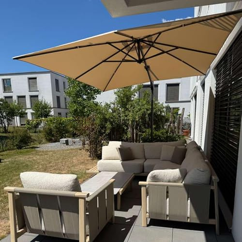 PURPLE LEAF Parasol Déporté 3 x 2 m Rectangulaire Beige avec Pied de Croix | Inclinaison bidirectionnelle, Ombre ajustable selon le soleil, Rotation à 360°, 5 niveaux d’inclinaison, Facile à installer