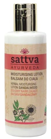 Sattva Ayurveda Lozione per il corpo in legno di sandalo, lozione idratante per il corpo con aloe vera, olio di mandorle e burro di karitè, cura ayurvedica per la pelle secca, lozione per il corpo ad