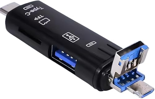 5-in-1 SD Card Reader USB C & USB 3.0, Dual Connector Memory Card Adapter for SD/SDXC/Micro SD/Micro SDXC/UHS-I, High Speed OTG Card Reader Compatible with MacBook Pro/Air, iPad Pro, Galaxy