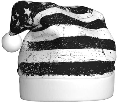 Schwarze und weiße amerikanische Flagge Weihnachtsmütze, Nikolausmütze Für Erwachsene Drucken Komfort Plüsch Xmas Hut Für Weihnachten Neujahr Liefert