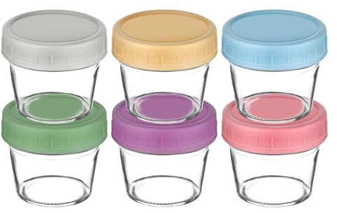 Aolso Food Storage Containers, 6-Pack Glass Food Containers, 100ML Overnight Oats Container with Airtight Lids, Freezer & Microwave Safe (Without Lid), Perfect for Storing Food