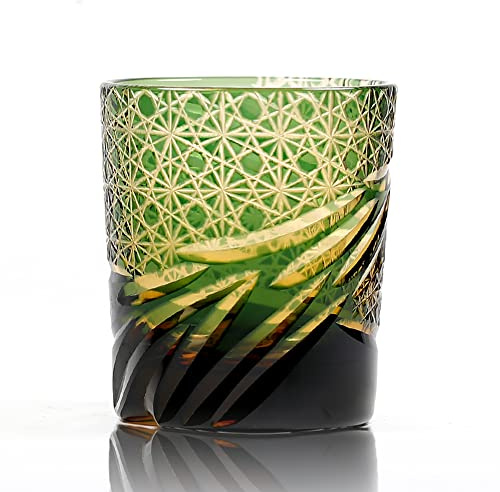 ArinkO Bicchiere da whisky verde tagliato a mano design senza piombo, di ispirazione giapponese, 9 once
