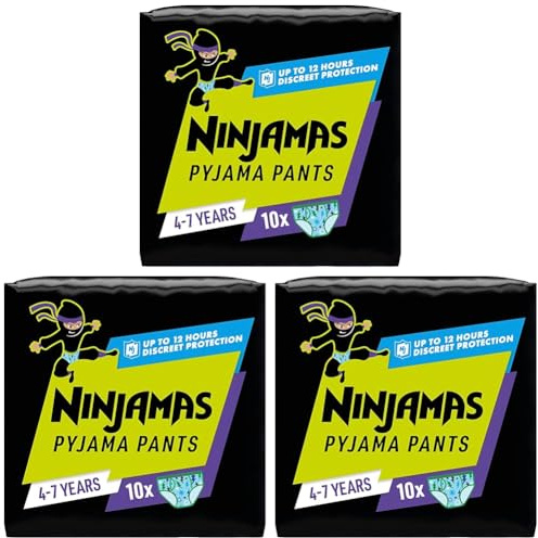 Ninjamas Absorbierende Nachthöschen Für Jungs, 10 Pyjamahöschen, 4-7 Jahre, 17-30kg, Auslaufschutz Für Die Ganze Nacht (Packung mit 3)