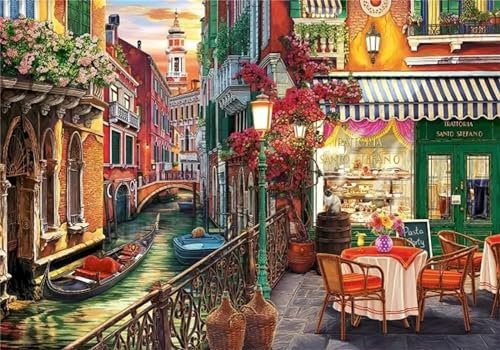 Lituor Venedig Café -Malen nach Zahlen für Erwachsene,DIY Handgemalt Ölgemälde-Set auf Leinwand mit Pinseln und Acryl Pigment für Kinder Anfänger Kunst für Heimdekoration Geschenk ohne Rahmen,30x40cm