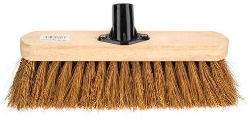 HOMESHOPA 12 Wooden Broom Head Natural Soft Coco Bristle, Replacement Broom Head, Indoor Outdoor Floor Sweeping Brush, Fitted Fixing Bracket Connector
