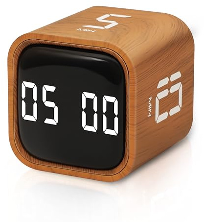 VEWINGL Cube Produktivitäts-Timer, 5/10/30/60 Min. Voreinstellungen + benutzerdefinierter Countdown, geräuscharm/vibrieren/Sound-Alarm, Pause & Fortsetzung, Schreibtisch-Timer für Arbeit, Studium