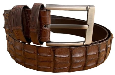 Generisch Echte Krokodil-Alligator-Gürtel für Herren, echter Krokodilgürtel für Herren, Riemenbreite 4cm (Braune Alligatorhornrückenhaut, graue Schnalle, Taillenumfang/Hosengröße 32)