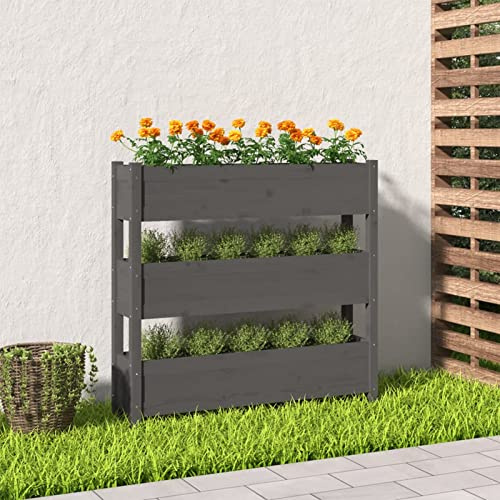 Homgoday Fioriera Grigliato per Giardino, Fioriera Grigia 112x25x104,5 cm in Legno Massello di Pino, Fioriera Grigliato per Giardino, Fioriera da Esterno,Fioriera Balcone