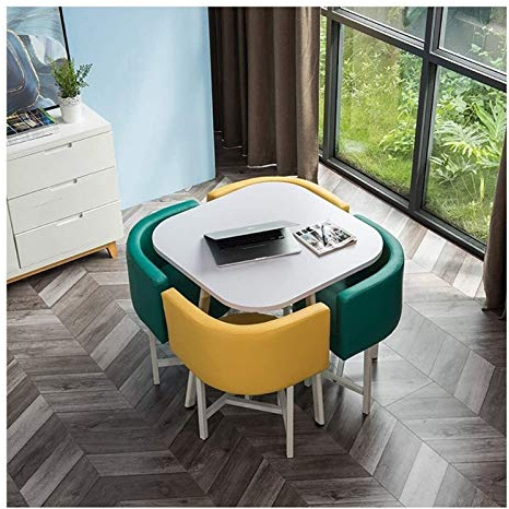 KG7HQRP Moderne Kombination aus Tisch und Stuhl, nordisch, minimalistisch, Wohnzimmer, kleiner quadratischer Tisch, Bürositzbereich, Empfangstheke (Farbe: Gelb + Grün)
