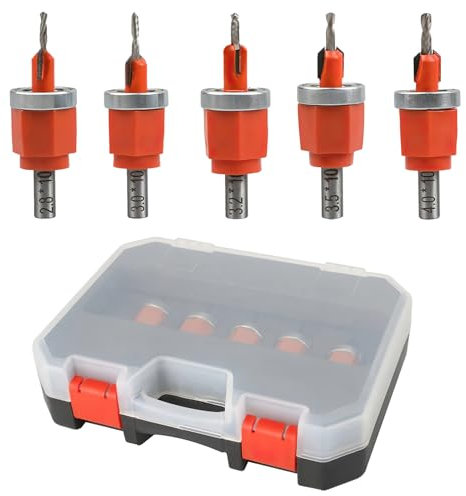 5 Piezas Broca Avellanadora Madera, Ajustable, Alta Precisión, Avellanador con Tope de Profundidad, Diámetro del Mango 8 mm, Brocas de Avellanar, para Taladrar Madera y Plástico (1)