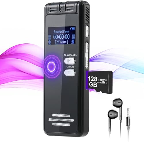 128GB (4800Hrs) Dictaphone Voice Recorder with Playback, 3072Kpbs Rechargeable Voice Activated Recorder with Noise Reduction, Digital Sound Audio Recording Device for Lecture Meeting, Class & Work
