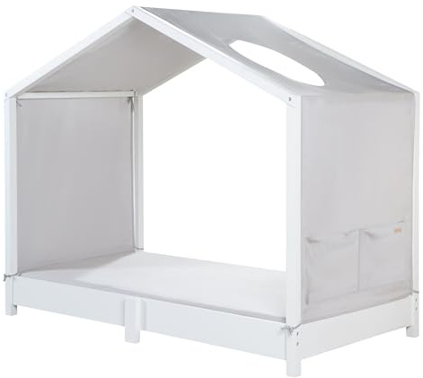 roba Bezug für Montessori Hausbetten 70 x 140 cm - Passendes Zubehör zum Umbau in Himmelbett - Inkl. 3 Aufbewahrungstaschen & Dachfenster - Hellgrau