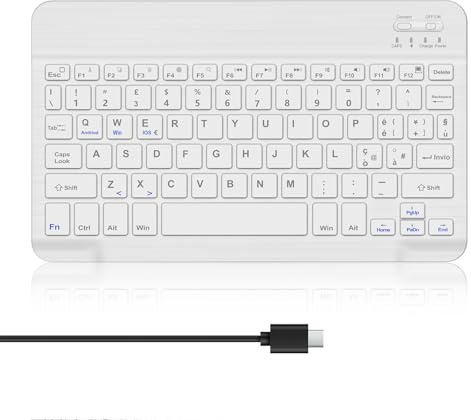 WAVATA Tastiera Bluetooth per iPad 10/10.2, Air 11, Xiaomi Pad 7, Ricaricabile Wireless Tastiera per Tablet (10.9/11 Pollici) iOS/Windows/Android, Ultra Sottile, Layout QWERTY, Bianco