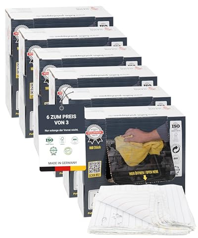 Hahn Putzlappen® Baumwolle Bunt [6 x 160 Stück] – Nahtlos zugeschnitten 38x38 cm – Saugstark & langlebig für Werkstatt, Gebäudereinigung, Haushalt & Autopflege – 100% Recycling, Made in DE