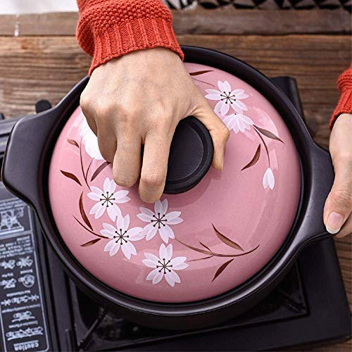 Olla de cerámica para cocinar, Cacerola de cerámica con Tapa, Olla de Barro de gres, Olla de cocción Lenta, sartén para Horno, Olla Grande, 1,6 l
