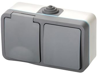 Enchufe conmutador IP54, superficie Luxe, ideal para exteriores y lugares húmedos, proporciona seguridad y funcionalidad.