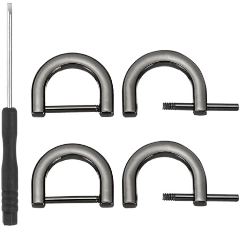 PATIKIL 12mm(1/2 Inch) D-Rings Screw in Shackle, 4 Pcs Horseshoe Clasp U Shape D Rings with Screwdriver for Purse Keychain Strap Buckle DIY Leather Craft, Black