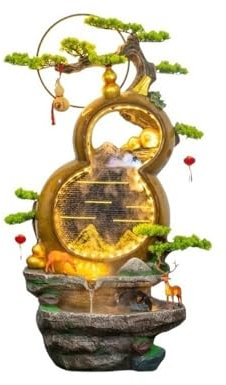 yixinzi-2024 Fuente de pie Fuente de Agua Hulu Cycle, Entrada a la Sala de Estar, balcón, Rueda de Feng Shui for atraer Riqueza, humidificador, Adorno Decorativo. Fuente Independiente
