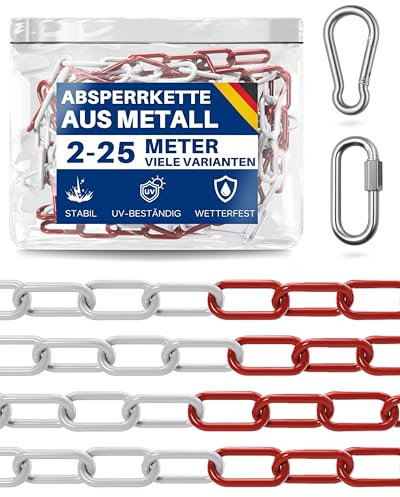 Hochwertige Absperrkette Metall Rot Weiß | Verschiedene Längen 2-25m Meter