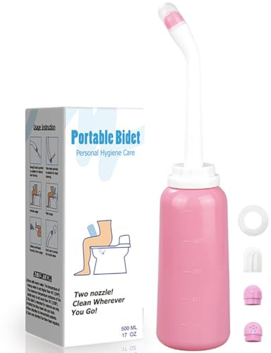 Flipped Warmth 17Oz/500Ml Bidet Bottle, Portable Travel Bidet with 2 Nozzle And Sealing Rings, TPE Material Handheld Squeeze Bottle for Postpartum Perineal Care, Hemorrhoid Treatment,Pink