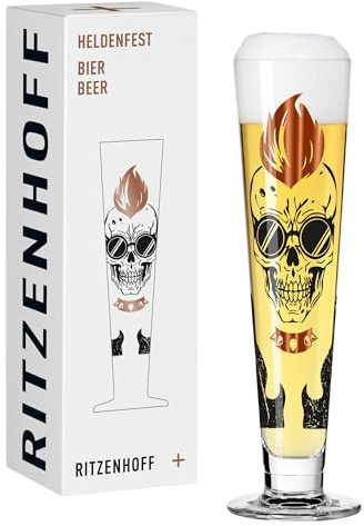 RITZENHOFF 1011018 Bier-Glas 330 ml - Serie Heldenfest, Skull-Motiv, rund, in Kupfer, Blau, Schwarz - Made in Germany